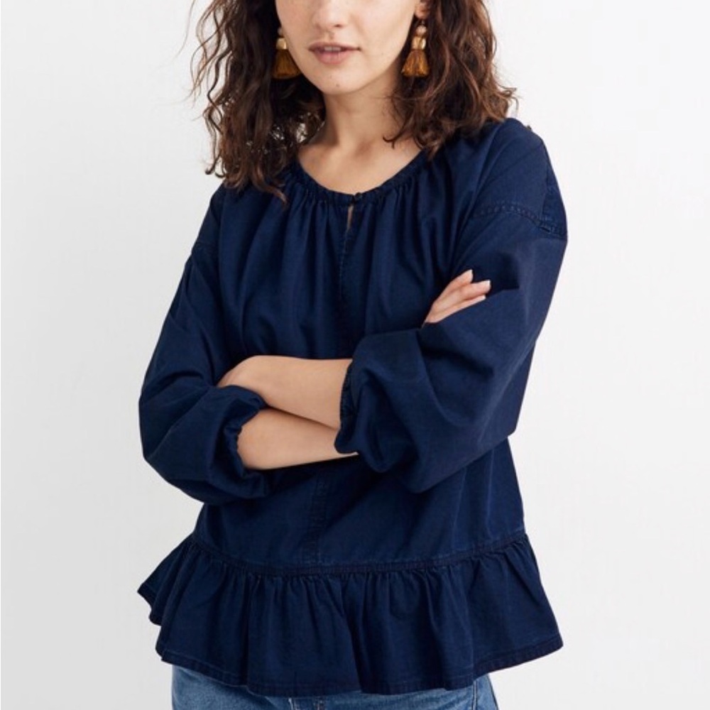 NWT Madewell Indigo Ruffle-Hem Top - Size Xal
